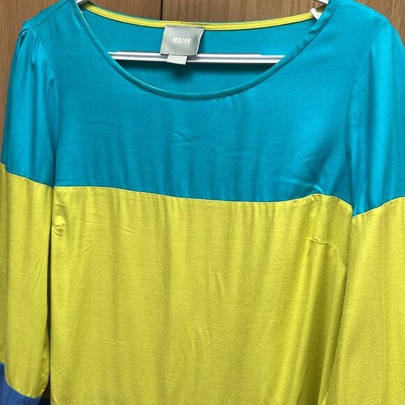 MAEVE Anthropologie Color Block Blue Yellow Shift Dress Size 12 - Picture 3 of 7